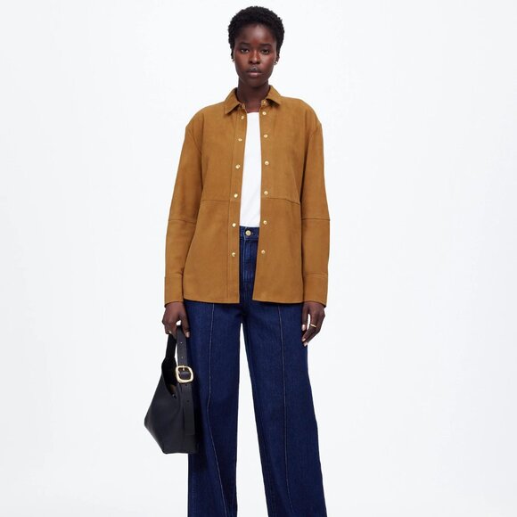 Madewell Straight-Hem Button-Up Lightweight Suede Jacket NWT, M - Picture 3 of 7